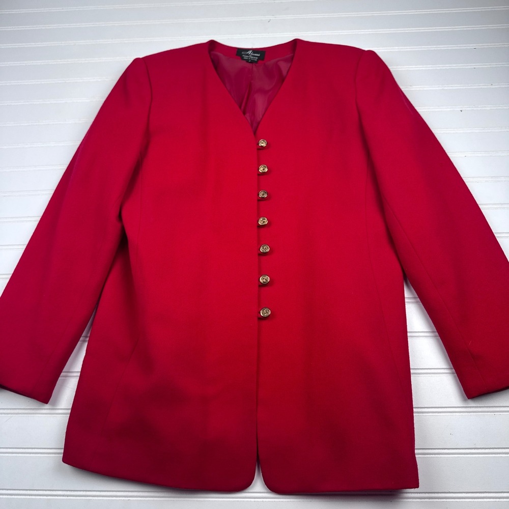 Vintage Alanni by Donny Brook Women's 12 Red Blazer Golden Buttons Wool Blend